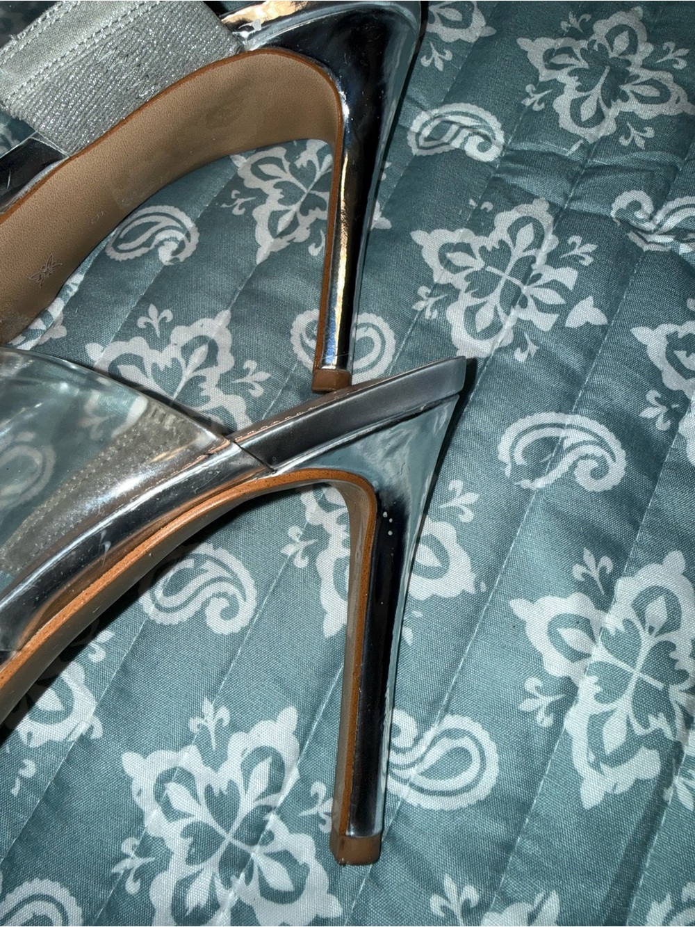 BCBGeneration Silver Rhinestone Pointed Mules with Clear Strap - Picture 6 of 10